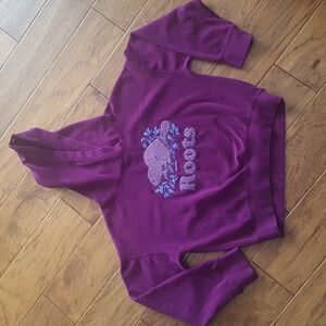 Roots Kids Girls Purple Hoodie with Large Front Beaver Logo Size L (9-10 yrs)